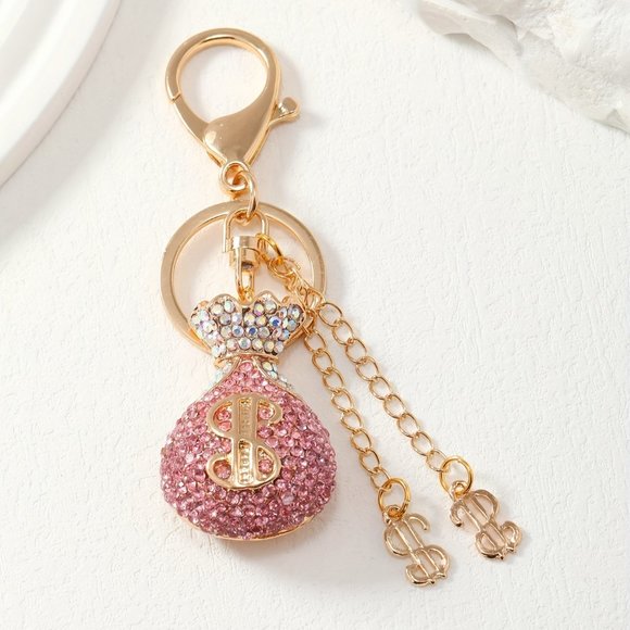 Fashion Creative Lucky Bag Money Bag Metal Artificial Diamond Keychain - Picture 2 of 6